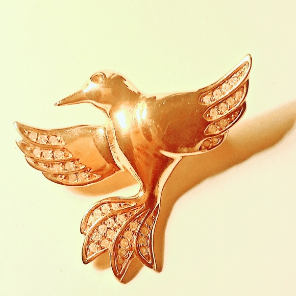 Signed Swarovski S.A.L. Hummingbird Brooch Crystal Gold Plated - Picture 4 of 5